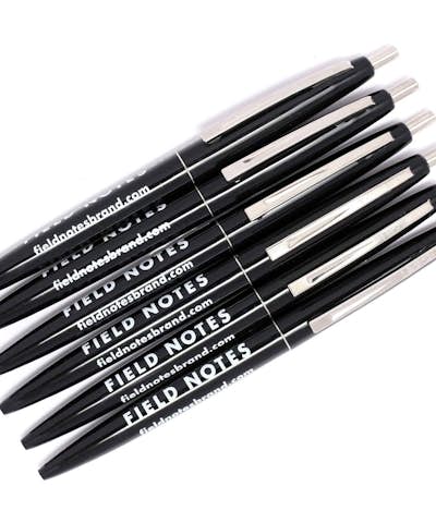 Close up of black Clic Pen 6-Pack with white Field Notes logo.