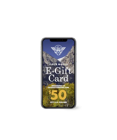 Field Notes electronic Gift Card depicted on a smartphone.